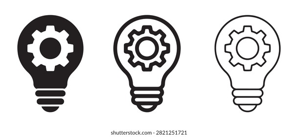 Creative vector icons of light bulb with gear symbol representing innovation and problemsolving ideas