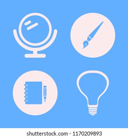 creative vector icons set. with bulb, notebook pencil, mirror and brush in set