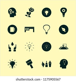 creative vector icons set. with bulb head, notebook pencil, bulb and paint brush in set