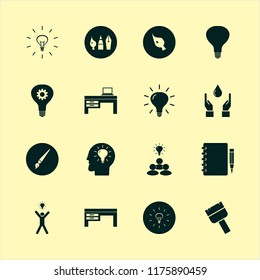 creative vector icons set. with idea, brush, hands drop and paint brush in set