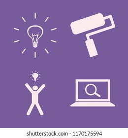 creative vector icons set. with paint roller, find concept, bulb and happy man bulb in set