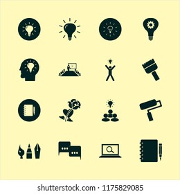 creative vector icons set. with rose heart, idea, paint brush and bulb in set