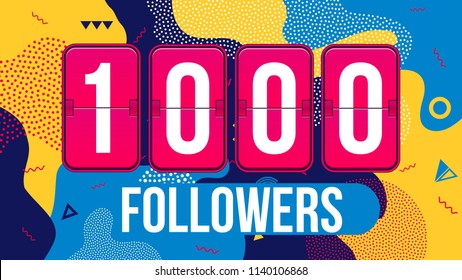 Creative vector illustration of 1000 followers subscribers, thank you card banner isolated on transparent background. Art design web user celebrates blogger network. Abstract concept graphic element