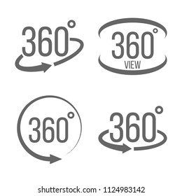 Creative vector illustration of 360 degrees view related sign set isolated on transparent background. Art design. Abstract concept graphic rotation arrows, panorama, virtual reality helmet element