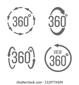 Creative vector illustration of 360 degrees view related sign set isolated on transparent background. Art design. Abstract concept graphic rotation arrows, panorama, virtual reality helmet element
