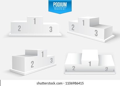 Creative vector illustration of 3d business winners podium in different view isolated on background. Art design pedestal with first, second, third place for award ceremony. Abstract concept graphic