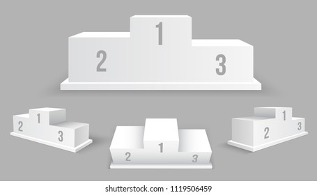 Creative vector illustration of 3d business winners podium in different view isolated on background. Art design pedestal with first, second, third place for award ceremony. Abstract concept graphic