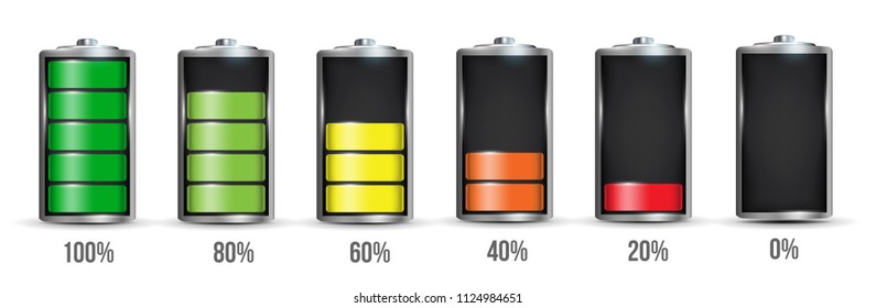 Creative vector illustration of 3d different charging status battery load isolated on transparent background. Discharged power sources. Art design. Abstract concept graphic element for displays, icon