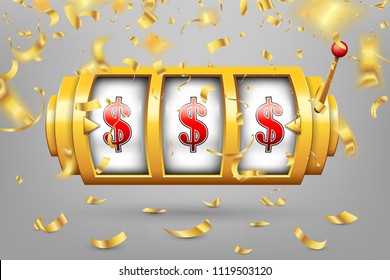 Creative vector illustration of 3d gambling reel, casino slot machine isolated on transparent background. Art design. Concept abstract graphic element - one arm bandit, lucky symbol, big win, 777