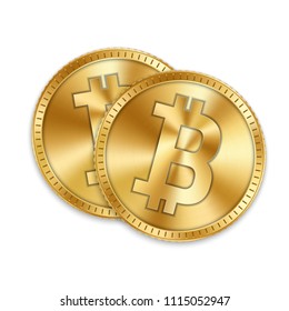 Creative vector illustration of 3d golden bitcoin coin isolated on background. Art design digital currency, cryptocurrency. Stock market electronic money. Blockchain, ico, fintech net banking element