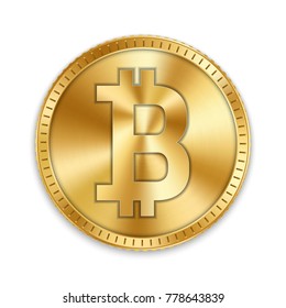 Creative vector illustration of 3d golden bitcoin coin isolated on background. Art design digital currency, cryptocurrency. Stock market electronic money. Blockchain, ico, fintech net banking element.