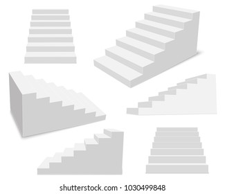 Creative vector illustration 3d interior staircases  white stage set isolated transparent background  Art design stairs steps collection  Abstract concept graphic business infographic element