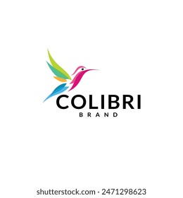 Creative vector illustration of an abstract and colorful colibri bird logo, depicted with artistic line outlines.