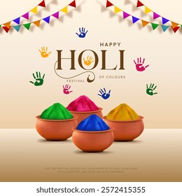 Creative vector illustration of abstract colorful Happy Holi background design. Happy holi festival creative social media post illustration.