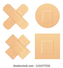 Creative vector illustration of adhesive bandage elastic medical plasters set isolated on transparent background. Art design medical elastic patch. Abstract concept graphic different shape element.