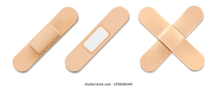 Creative vector illustration of adhesive bandage elastic medical plasters set isolated on transparent background. Art design medical elastic patch. Abstract concept graphic different shape element.