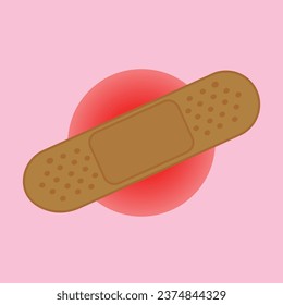 Creative vector illustration of adhesive bandage elastic medical plaster on red spot. 