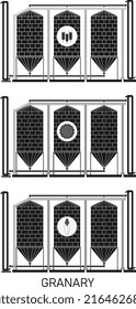 Creative vector illustration of an agricultural warehouse for a grain elevator isolated on a transparent background. Abstract concept of wheat, corn and sunflower graphic icon.
