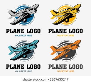 Aeronaves de ilustración vectorial creativa. Logo del plano aéreo en modo de cuatro colores. Emblema del avión. Señal de transporte aéreo.