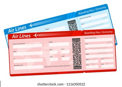 Creative vector illustration of airline boarding pass ticket isolated on transparent background. Art design for traveling by plane. Abstract concept graphic barcode QR2 code element.