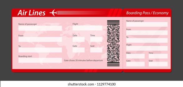 Creative vector illustration of airline boarding pass ticket isolated on transparent background. Art design for traveling by plane. Abstract concept graphic barcode QR2 code element.