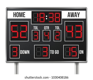Creative vector illustration of american football scoreboard with infographics isolated on transparent background. Art design sport game score with digital LED dots. Abstract concept graphic element. svg