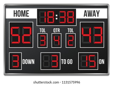 Creative vector illustration of american football scoreboard with infographics isolated on transparent background. Art design sport game score with digital LED dots. Abstract concept graphic element.