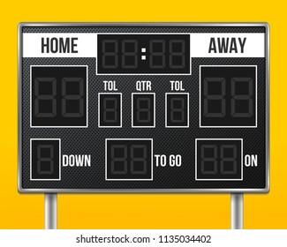 Creative vector illustration of american football scoreboard with infographics isolated on transparent background. Art design sport game score with digital LED dots. Abstract concept graphic element.