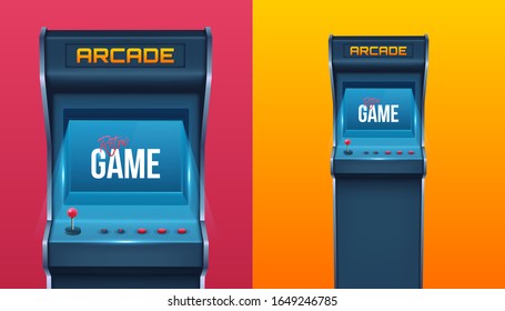 Creative vector illustration of arcade game machine isolated on background. Art design retro video gaming of 80s-90s template. Abstract concept graphic computer, console screen, controllers element