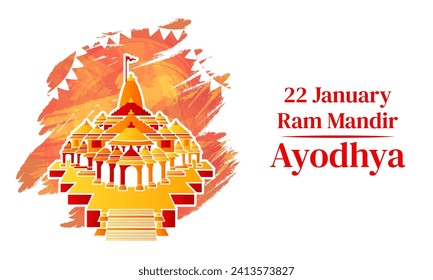 Ilustración vectorial creativa del templo de Ayodhya Ram Mandir en estilo pincel