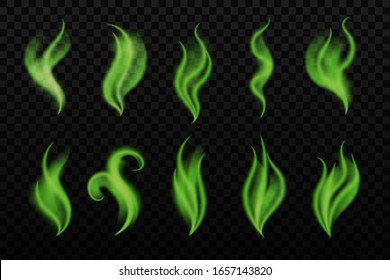 Creative vector illustration of bad smell, steaming stench, whiff, vapor, gas, poison, food odor isolated on transparent background. Art design toxic smell template. Abstract concept stink poison mist