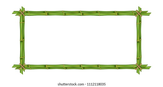 Creative vector illustration of bamboo stems frame isolated on background. Art design blank mockup template. Rope, paper, silk canvas. Abstract concept tropical signboard. Empty place for your text