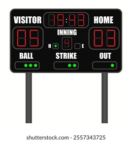 Creative vector illustration of baseball scoreboard isolated on transparent background. Art design sport game score with digital LED dots. Abstract concept graphic element