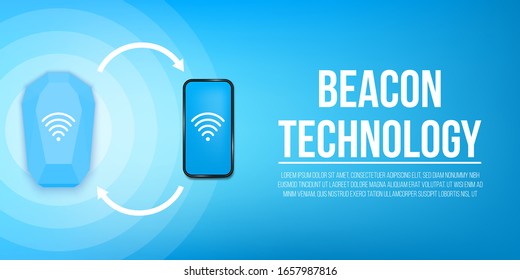 Creative vector illustration of beacon technology, office radar, wifi wireless concept background. Design beacon home device template. Abstract remote access and communication, data wifi transfer.