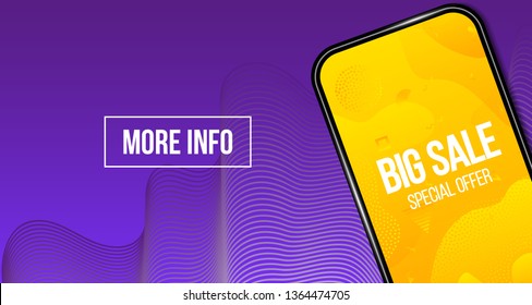 Creative vector illustration of big sale banner with phone isolated on transparent background. Art design black friday poster. Abstract concept graphic mobile discount offer promotion element.