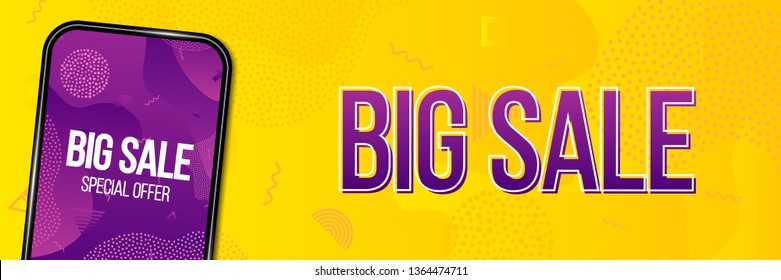 Creative vector illustration of big sale banner with phone isolated on transparent background. Art design black friday poster. Abstract concept graphic mobile discount offer promotion element.