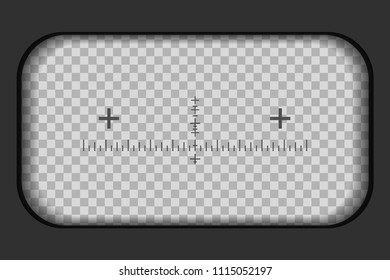 Creative vector illustration of binoculars view with signs isolated on transparent background. Art design. Virtual reality glasses sight. Abstract graphic element. Blur frame border. Rifle scope aim