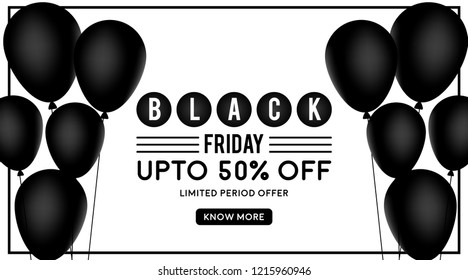 Creative vector illustration for black friday sale with glossy balloons. Can be used as web banner, background, brochure, sticker, tag, cover, poster, flyer, badge and shopping promotions. 