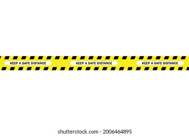 Creative vector illustration of black and yellow social distance stripe border. Set of danger caution seamless tapes. Art design line of crime places. Covid-19 safety restriction tapes.