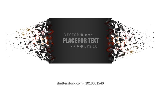 Creative vector illustration of blank banner with explosion, debris isolated on transparent background. Art design. Cracked shape shatters into pieces. Abstract concept graphic geometric element