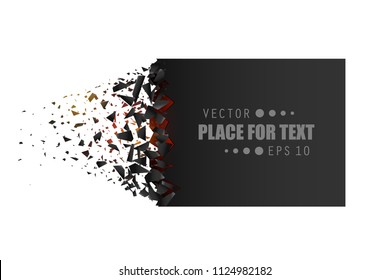 Creative vector illustration of blank banner with explosion, debris isolated on transparent background. Art design. Cracked shape shatters into pieces. Abstract concept graphic geometric element