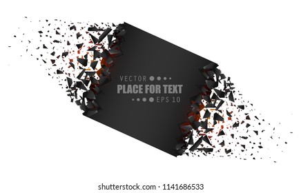 Creative vector illustration of blank banner with explosion, debris isolated on transparent background. Art design. Cracked shape shatters into pieces. Abstract concept graphic geometric element