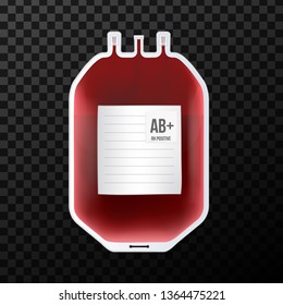Creative vector illustration of Blood Bag with type, plastic container for plasma isolated on transparent background. Art design template. Abstract concept graphic medicine clinic element.