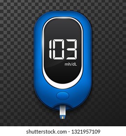 Creative vector illustration of blood glucose meter level test, diabetes glucometer isolated on transparent background. Art design medical device template. Abstract concept graphic web banner element