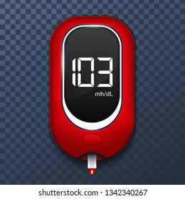 Creative vector illustration of blood glucose meter level test, diabetes glucometer isolated on transparent background. Art design medical device template. Abstract concept graphic web banner element