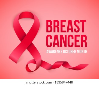 Creative vector illustration of breast cancer awareness campaign in october month background. Art design realistic stroke pink ribbon. Abstract concept graphic paper or fabric element