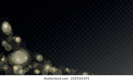 Ilustración vectorial creativa de fuentes de luz brillante aisladas sobre fondo transparente Horizontal. Explosión de explosión brillante de oro. Efecto de luz con partículas de brillo. Efecto bokeh de desenfoque de brillo Abstractas.