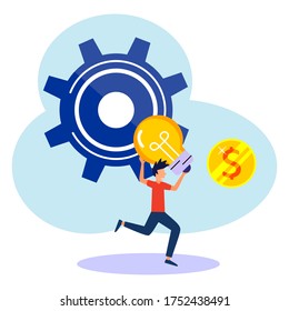 Creative vector illustration of business graphics, business people build their businesses, careers go up to success, people run full of ideas and analytic ideas.