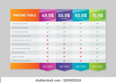 Creative vector illustration of business plans web comparison pricing table isolated on transparent background. Art design modern banner list. Abstract concept graphic websites, applications element