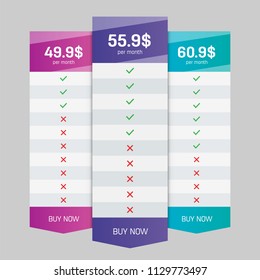 Creative vector illustration of business plans web comparison pricing table isolated on transparent background. Art design modern banner list. Abstract concept graphic websites, applications element